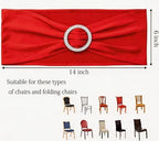 Pack of 50 Spandex Red Chair Sashes Bows Wedding Chair Bands Silver Buckles - Image 3