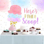 Fabric 12x8ft Ice Cream Party Backdrop Banner Here's The Scoop Summer Baby Shower Party Decoration Sweet Candyland Princess Girl Birthday Cake Table Photography Background - Image 4