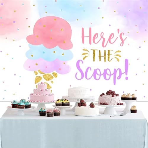 Fabric 12x8ft Ice Cream Party Backdrop Banner Here's The Scoop Summer Baby Shower Party Decoration Sweet Candyland Princess Girl Birthday Cake Table Photography Background - Image 4