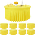 8 Pack Yellow Spandex Round Tablecloths for 72 inch Table, Wrinkle Free Stretchy 132inch Fitted 6ft Round Table Cover with Skirt for Wedding Party Dining Banquet by Htper