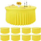 8 Pack Yellow Spandex Round Tablecloths for 72 inch Table, Wrinkle Free Stretchy 132inch Fitted 6ft Round Table Cover with Skirt for Wedding Party Dining Banquet by Htper