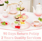 DUJUST Luxury Larger 3-Tier Cupcake Stand Tower, British Style Porcelain Serving Tray with Golden Trim, Food Grade Dessert Display Stand for Tea Party & Home Décor - 45% Gradient Pink Larger Plates - Image 6