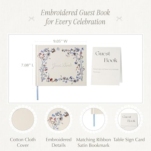 Embroidered Wedding Guest Book, 9 x 7 in, 160 Acid-Free Pages (Ivory) - Image 3