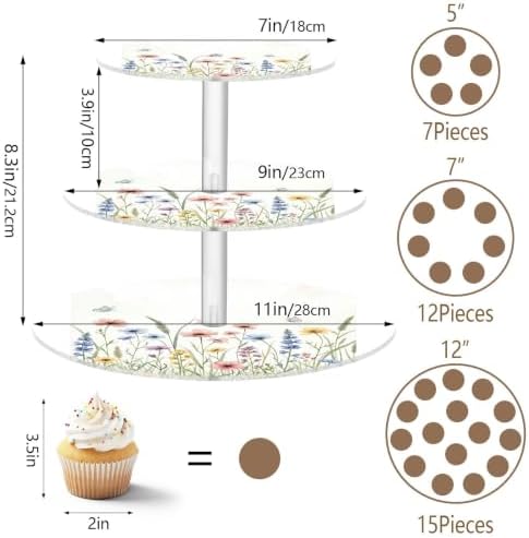 Kigai Wildflower Cupcake Stand 3 Tier Dessert Table Display Holder Acrylic Cup Cake Tower Round Tiered Serving Tray for Wedding, Birthday, Baby Shower - Image 3