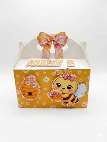 12 Personalized Bee Party Favor Boxes – Custom Name and Age Birthday Candy Boxes – Bee Theme Treat Boxes for Kids Party Decorations by Custom