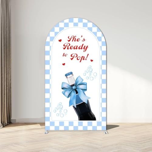 NIVIUS PHOTO She's Ready to Pop Baby Shower Arch Backdrop Cover, Party Decorations, Chiara Arch Cover for Gender Reveal, Birthday Party Photo Booth (7.2FT,G-05635) - Image 2