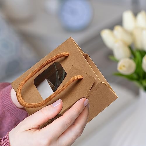 50 Pcs 4 x 2.75 x 4.5 in Brown Kraft Paper Gift Bags with Window & Handles - Image 4