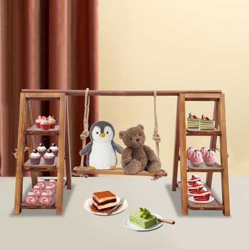 3 Tier Serving Ladder Stand with Swing, Wooden Cupcake Stand - Image 2