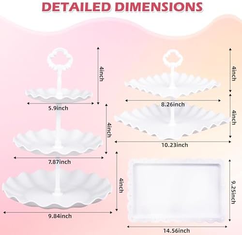 12-Pack Dessert Table Display Set, 6 Cupcake Stands and 6 Dessert Trays, Plastic Dessert Display Stands and Cake Stand, Treat Table Displays Set for Wedding, Baby Shower, Tea Party (Black) - Image 2