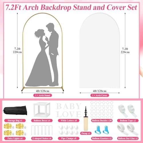 7.2FT Wedding Arch Backdrop Stand and White Cover Set for Party Event Decor - Image 6