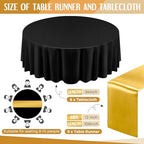 Tudomro 16 Pcs Black and Gold Round Tablecloth and Satin Runner Set - Image 2