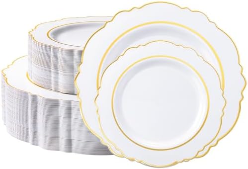 realluck 100PCS Gold Plates for Wedding,Elegant Disposable Party Plates by Realluck