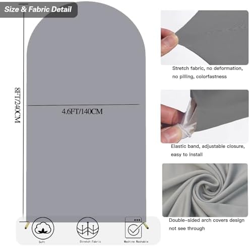 8 FT Arch Backdrop Cover, Wedding Light Grey Arch Covers Stretchy Backdrop Spandex Fitted for Chiara Stand Birthday Baby Shower Party Ceremony Decoration Light Grey 8FT - Image 6