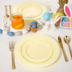 FLOWERCAT 200PCS Yellow Plastic Plates Disposable Plates for Party - Heavy Duty Plastic Plates - 100 10" Dinner Plates and 100 7" Salad Plates for Weddings, Easter Parties and Events - Image 5