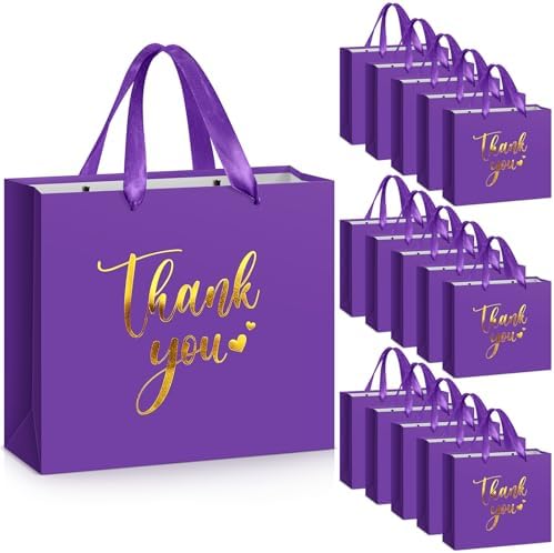 Kolldenn 16 Pcs Thank You Gift Bags Thank You Paper Bags with Handle Wrap Bags Bulk Totes for Birthdays Business Wedding Baby Shower Party Favors(11.81 x 9.84 x 3.94 Inches,Purple) by Unknown