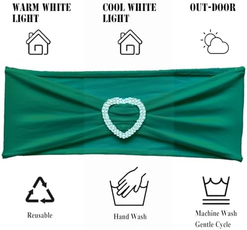Dark Green Chair Sashes 100 Pack Spandex Green Chair Sashes Bows with Heart Buckle Slider for Wedding Banquet Party Decorations - Image 4
