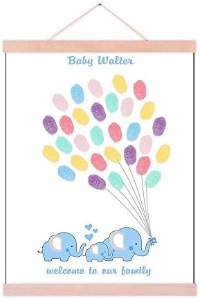 Customized Boys Baby Shower Guest Book Blue Elephants Fingerprint Signature Painting with Wooden Hanger DIY Guest Sign-in Book for Communion Baptism Gift-80x120cm by Unknown