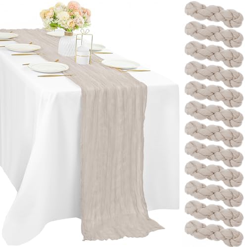 12 Pcs Cheesecloth Table Runner 10FT Rose Brown Runner for Tables Gauze Fabric 35 x 120 Inches Long Boho Table Runner Decor Rustic Sheer Runner for Wedding Birthday Bridal Shower Party (Rose Brown) by Sunnyline