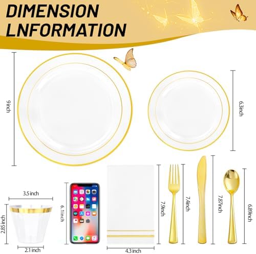 GATHER 350PCS Clear Plastic Plates with Gold Rim for Wedding and Party - Image 2