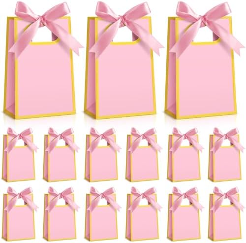 AmazingSpark 50 Pcs Pink Gold Mini Gift Bags Bulk 6.3 x 3.9 x 2.8 Inch Party Favors Elegant Small Gift Bags with Handles and Ribbon Bows for Wedding Birthday Bridal Baby Shower Party Favors by Unknown