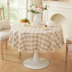 Laolitou Beige Checkered Tablecloth Round Tables Buffalo Plaid Gingham Table Cloth Cotton Linen Rustic Tablecloths Washable Wrinkle Free for Party Picnic Kitchen, 60", 2-4 Seats - Image 2