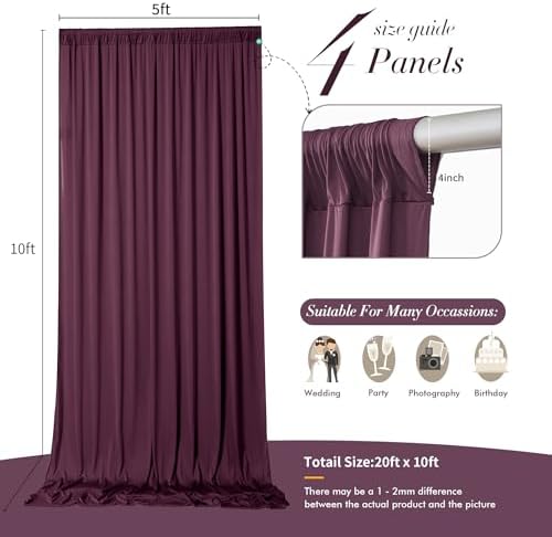 20 ft x 10 ft Wrinkle Free Maroon Backdrop Curtain for Parties, Polyester Burgundy Photo Backdrop Drapes 4 Panels 5x10ft for Baby Shower Wedding Birthday Party Engagement Ceremony Decoration - Image 5