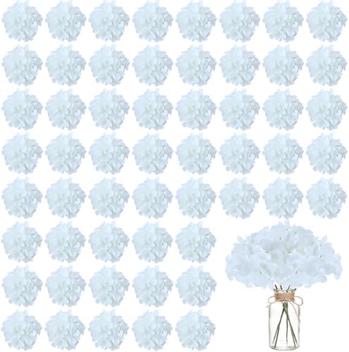 WEISPARK 100PCS Artificial Hydrangea Flowers, Fake Flowers Silk White Hydrangea Full Flowers Heads with Stems for Wedding Home Party Shop Baby Shower Decor by WEISPARK