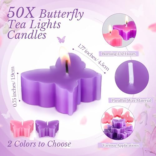 MTLEE 50 Sets Butterfly Candle Baby Shower Favors for Guests, Pink,Purple - Image 2