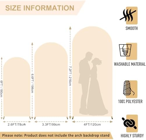 FANPROMS Beige Arch Cover Set 6FT 6.6FT 7.2FT Spandex Arch Stand Covers Chiara Round Top Arch Cover for Wedding Half Arch Covers Arch Stand Cover for Baby Shower Party - Image 2