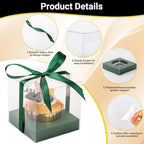 EUSOAR Clear Cupcake Boxes, 3.5 Inch 50 Pack Muffins Gift Wrappers Cake Containers with Inserts and Ribbon, Dessert Pastry Holder Disposable Cookies Carrier for Wedding Party Favor Bakery-Green - Image 3