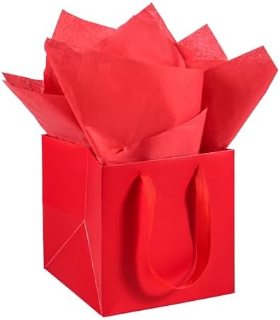 AZOWA Red Square Gift Bags with Tissue - 12 Inch Paper Bags with Handles Birthday Party Favor Christmas Wedding Gift Box Flowers Decoration (10 PCS, 12x12x12 in) by AZOWA
