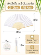 Cosweet 60 Set Wedding Hand Fans with Thank You Tags, Organza Bags - Image 2
