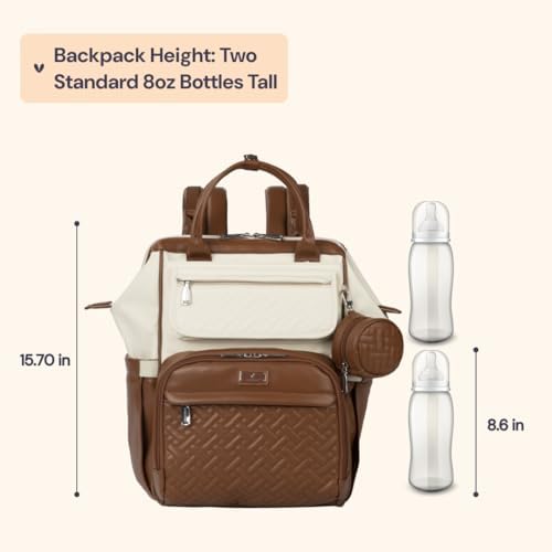 BabbleRoo Leather Diaper Bag Backpack, Multifunction Large Bags with Changing Pad & Stroller Straps & Pacifier Case, Unisex Stylish Travel Back Pack Nappy Changing Bag for Moms Dads (Coffee Cream) - Image 2