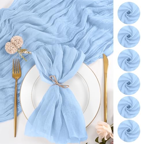 Cloth Napkins Set of 12, 20x20 Inch Light Blue Cheesecloth Napkins Rustic Boho Gauze Dinner Napkin Cloth Washable Elegant Table Napkins for Wedding Party Bridal Baby Shower Table Decor by Lumaycens