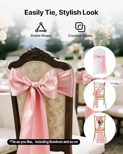 VEVOR Satin Chair Sashes Bows, Chair Ribbon Ties Back Sash, 7 x 108 inch, Wedding Reception Decoration, for Wedding Ceremony Baby Shower Party Events Banquet Cover Decoration (Rose Gold, 100pcs) - Image 4