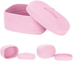 Sea Team Oval Storage Basket, Woven Cotton Rope Basket with Lid, Pink - Image 6