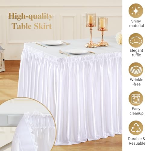 14ft White Satin Table Skirt for Rectangle & Round Table Teacher Desk Skirt - Image 5