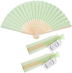 50pcs Paper Hand Fan with Organza Bags,Thank You Tag(Light green) by SLcrafts