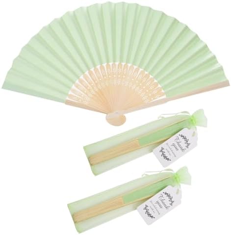 50pcs Paper Hand Fan with Organza Bags,Thank You Tag(Light green) by SLcrafts