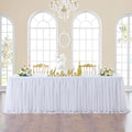 252in White Tulle Table Skirts for Rectangle Tables 8ft, 2-Layer Gold Grim Ruffle Tulle Tutu Cloth Table Skirt 21ft Long for Wedding Birthday Party Baby Shower Cake Dessert Tables(No Table Cover) by ENJOYYOURPARTY