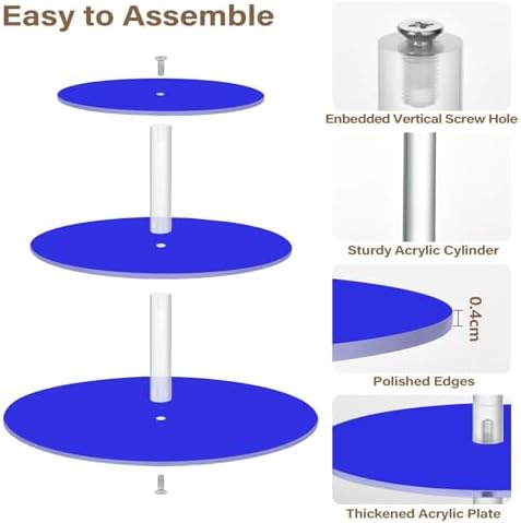 J JOYSAY Blue Print Acrylic Cupcake Stand 3 Tier Dessert Table Display Set Clear Cake Stands for Baby Shower Party Wedding Decorations Easy Assembly Pastry Tower - Image 2