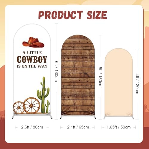 Tingjoo 3 Pcs a Little Cowboy is on The Way Baby Shower Arch Backdrop Cover - Image 4