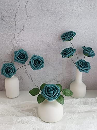 D-Seven Artificial Flower, Teal Roses with Stem, 50pcs - Image 2