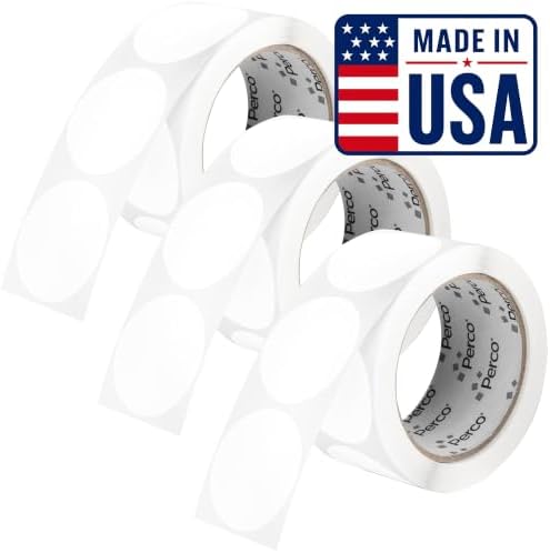 Perco White Perforated Round Circle Dot Sticker 2-Inch Labels — 3 Rolls, 1,500 Stickers - Printable Labels for Logos, Pricing, Barcodes & Product Info - Made in USA by Perco