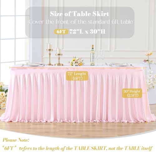 4 Panels Pink Desk Skirt for Teacher Desk 6ft Table Skirts for Rectangle Tables 6ft Spandex Curtain Table Skirt for Classroom Ruffle Fabric Tablecloth for Party Wedding Baby Shower Decorations - Image 7