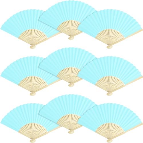 50 Piece Paper Fans - Bamboo Folding Hand Fans for Wedding Party and Home Decoration (Blue) by Grosun