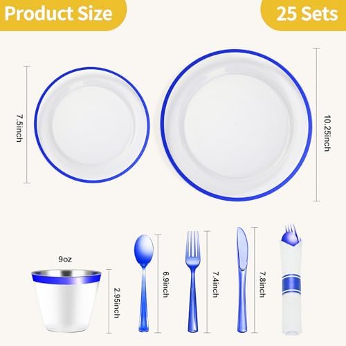 Goodluck 175 Pcs Clear Blue Plastic Plates Disposable for Party 25 Guests - Image 4