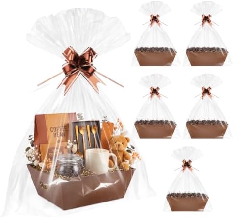 EVELOMO 6 Pack Empty Gift Baskets to Fill - 12" x 10" Large Baskets for Gifts Empty, Sturdy DIY Gifts Baskets Sets with 500g Crinkle Cut Papers for Birthdays Weddings Parties and Holidays (Brown) by EVELOMO