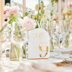 HOODO White Arch Acrylic Wedding Table Numbers 1-20 with Stands, 5"x7" Arched Acrylic Signs with 3D Gold Numbers, White 3D Table Numbers for Wedding Reception - Image 2
