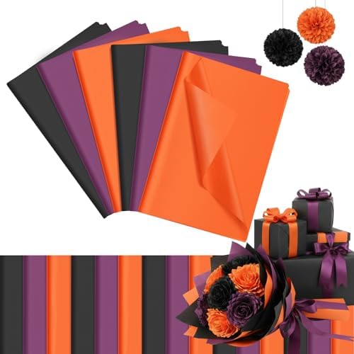 500 Sheets Orange Black Tissue Paper 15x20 Inch for Halloween Gift Bags by Qilery